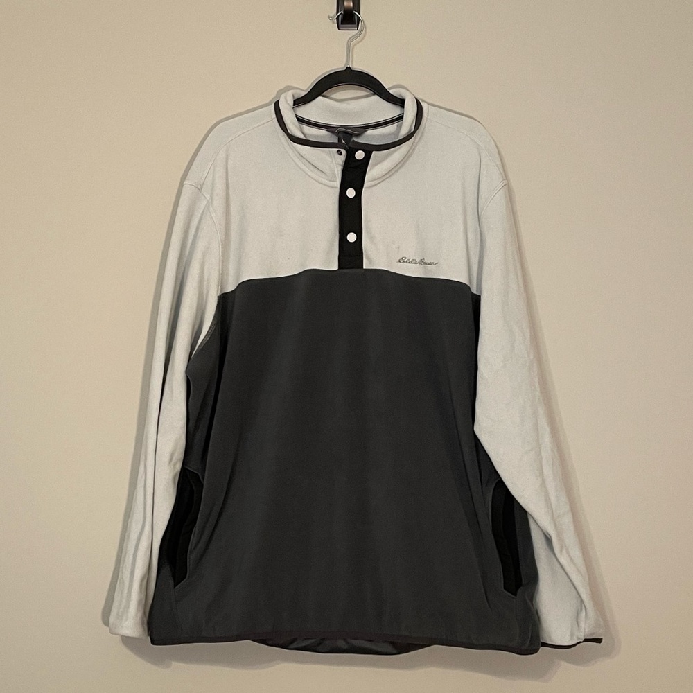 Eddie Bauer grey colorblock quarter-button fleece, M 3XL